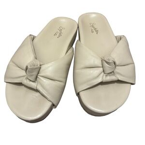Seychelles Cream Genuine Leather Knotted Chunky Flatform Slide Sandals Size 9